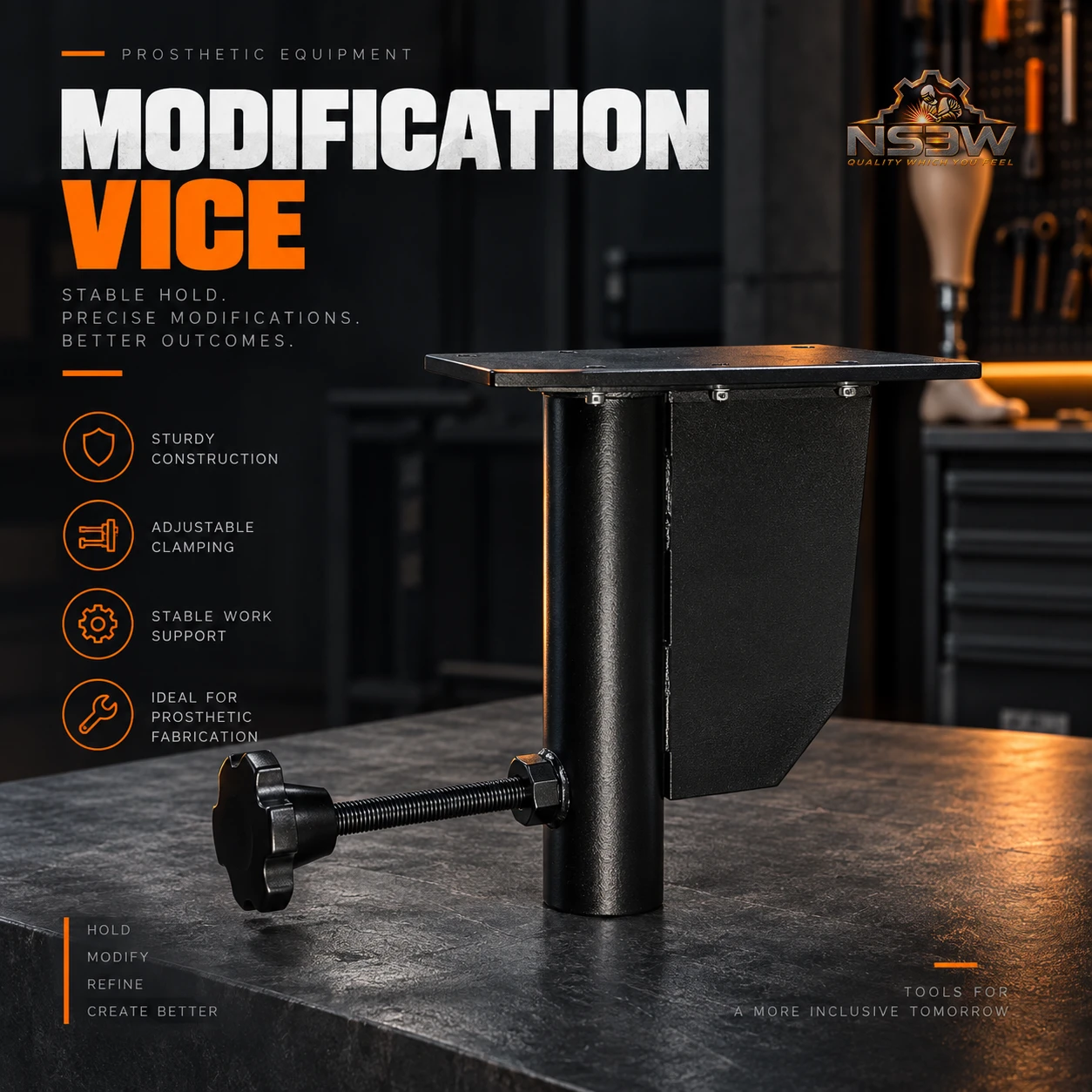NSEW prosthetic modification vice for prosthetic and orthotic fabrication