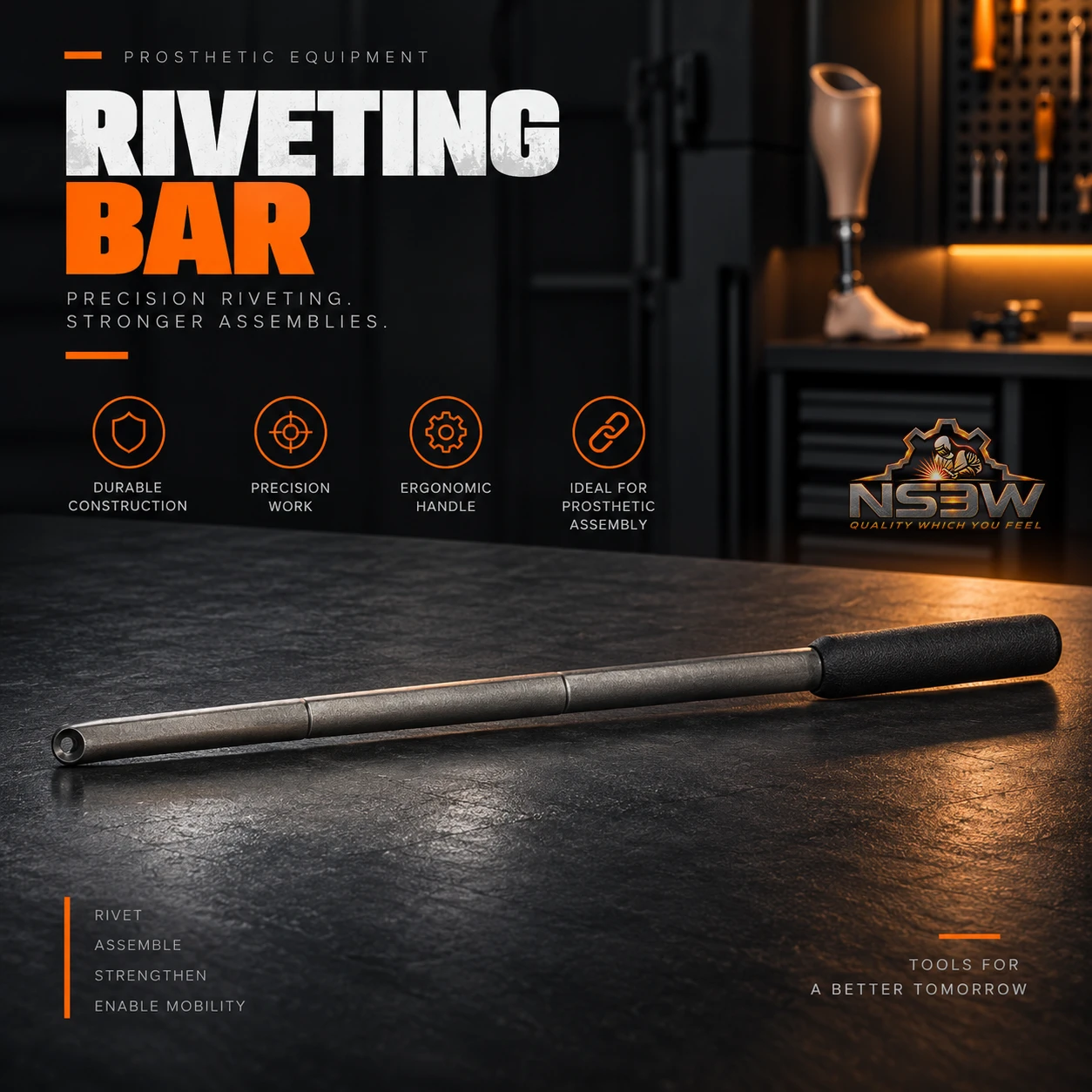 NSEW riveting bar for prosthetic and orthotic fabrication